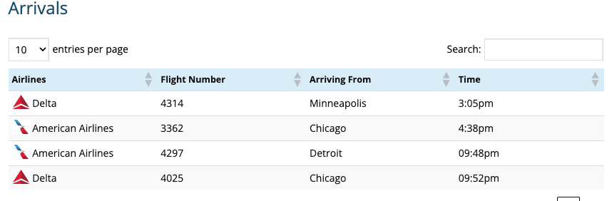 flights into mqt, mi airport times 2025