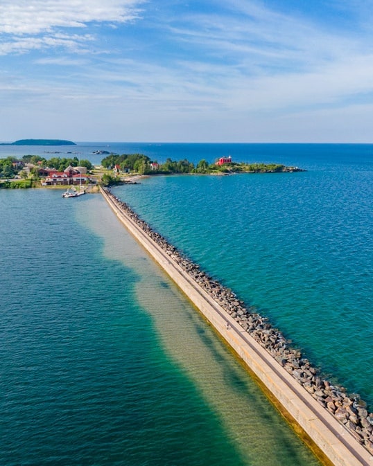 Marquette Michigan Lighthouse Drone in summer