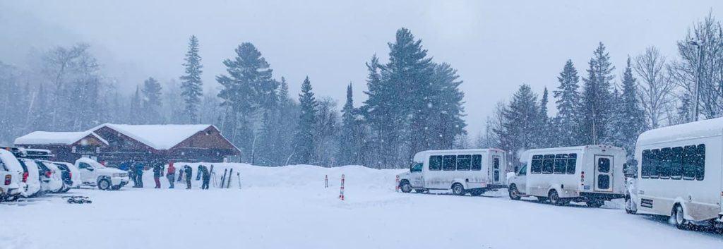 mt bohemia ski resort busses during powder day