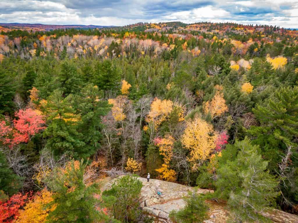 Marquette Michigan Drone image overlooking fall forest