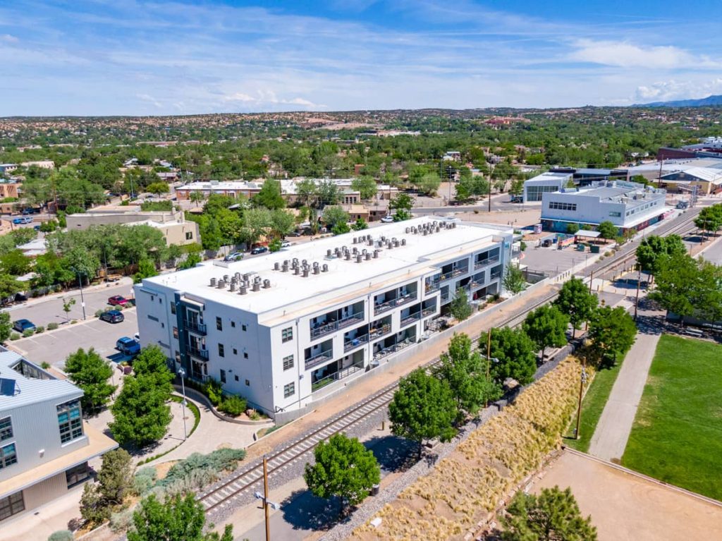 drone photograph of Santa Fe, NM apartments