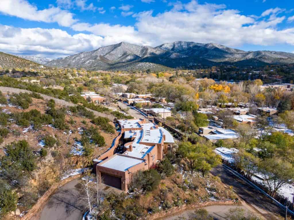 Santa Fe Drone real estate with mountains in background