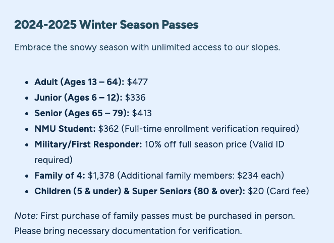 season pass pricing mqt mountain winter 2025