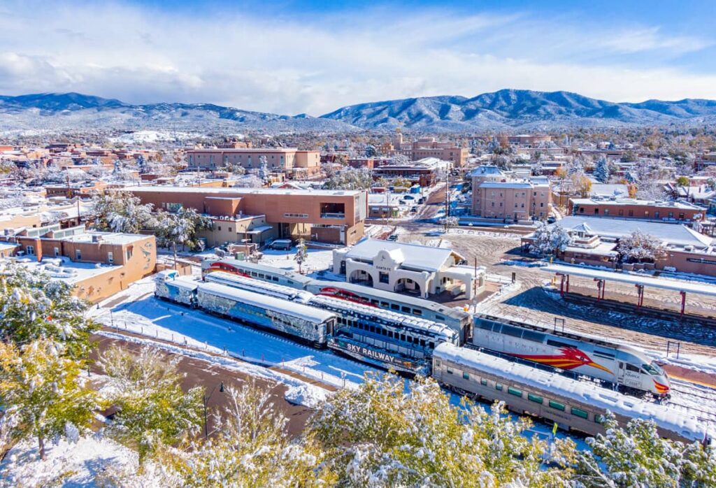 santa fe drone photo after snowstorm