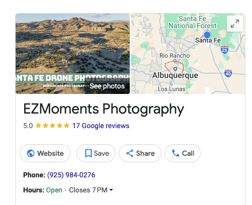 ezmoments photography google business profile